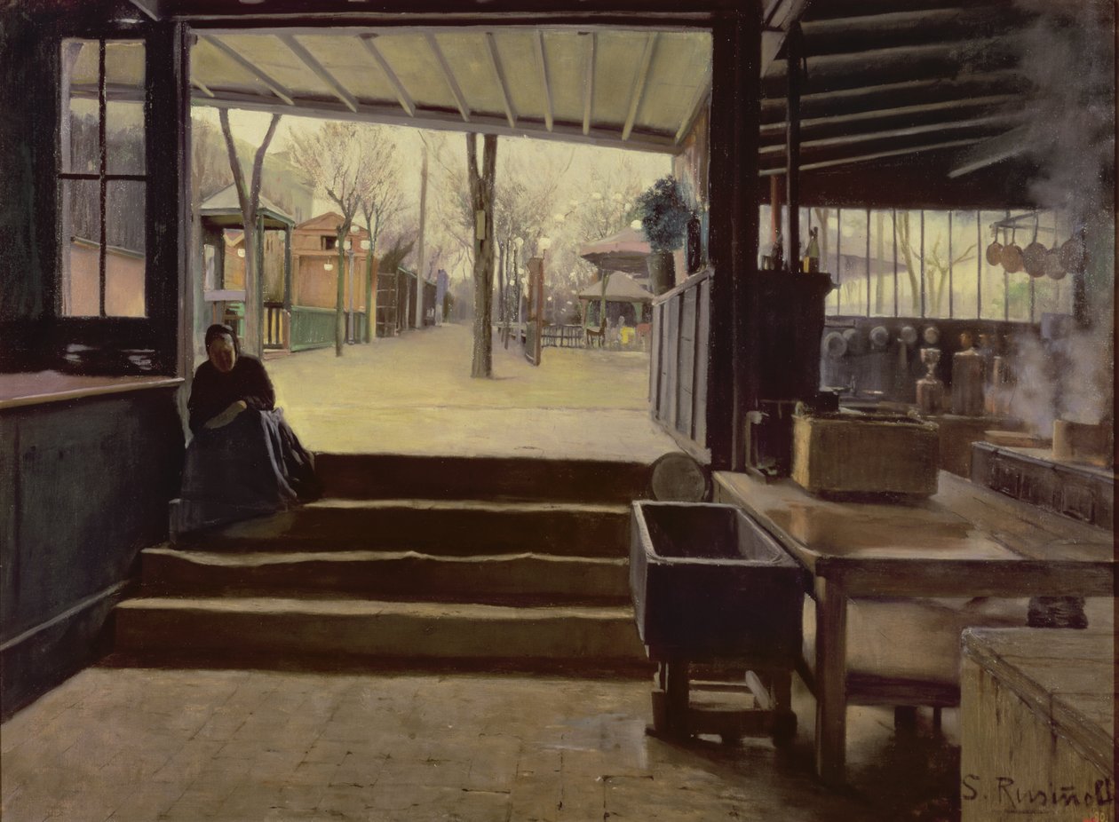 De keuken of het laboratorium van de Moulin de la Galette, Parijs door Santiago Rusinol i Prats