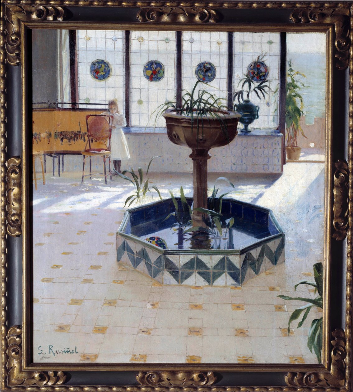 De fontein onder de veranda. Schilderij door Santiago Rusiñol y Prats (1861-1931) 1894 door Santiago Rusinol i Prats