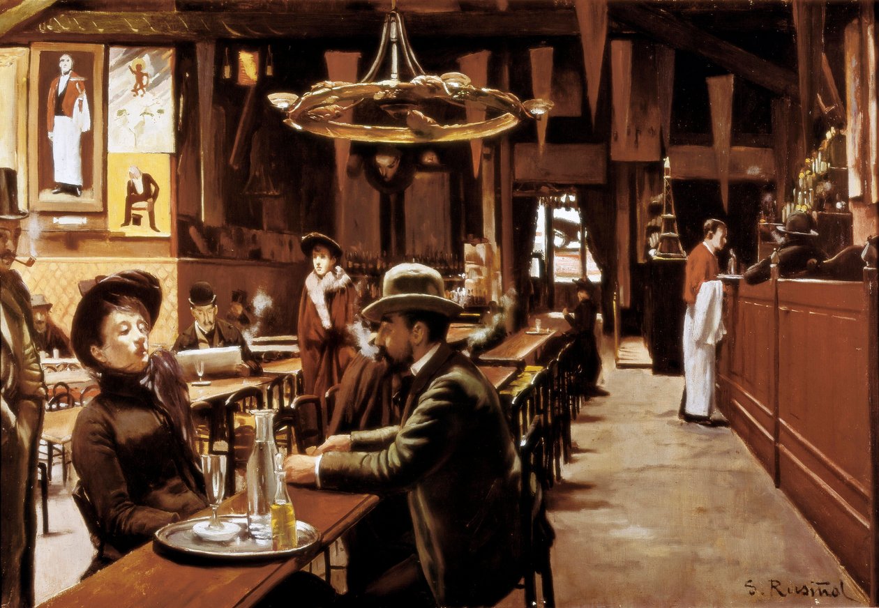 Interieur van Café in Montmartre, Parijs door Santiago Rusinol i Prats