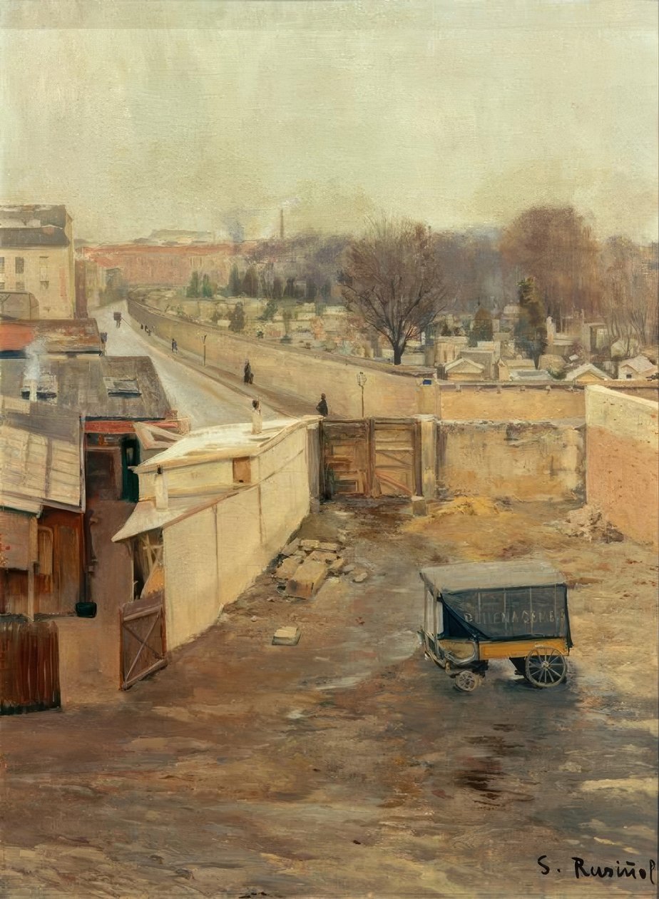 Uitzicht op de Begraafplaats van Montmartre door Santiago Rusiñol