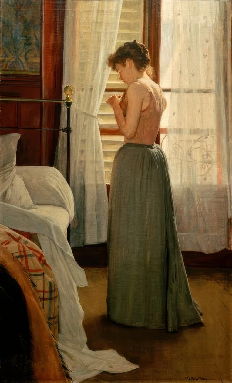 Interieur met Vrouw door Santiago Rusiñol