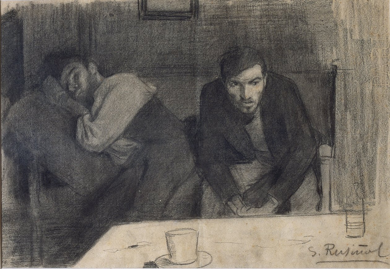 Portret van de Beeldhouwer Carles Mani en de Schilder Pere Ferran door Santiago Rusiñol