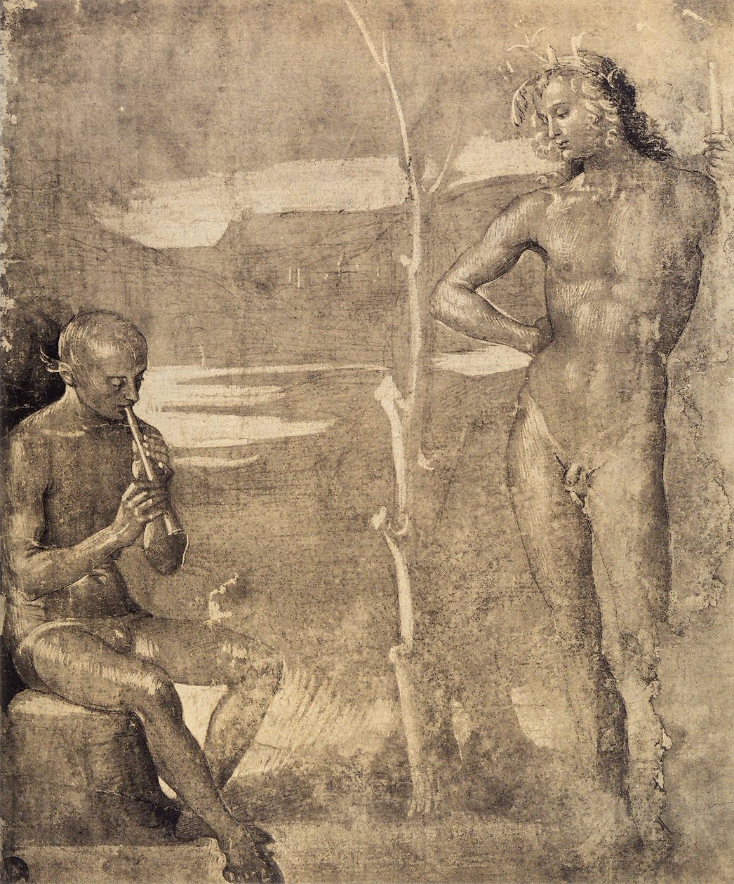 Voorbereidende tekening voor Apollo en Marsia door Raffaello Sanzio Raphael