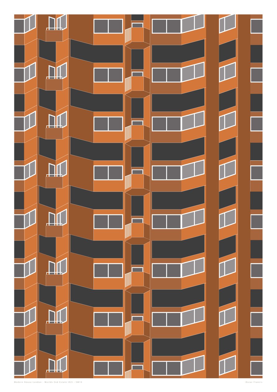 Worlds End Estate, 2014 (grafische giclee print) door Sarah Evans
