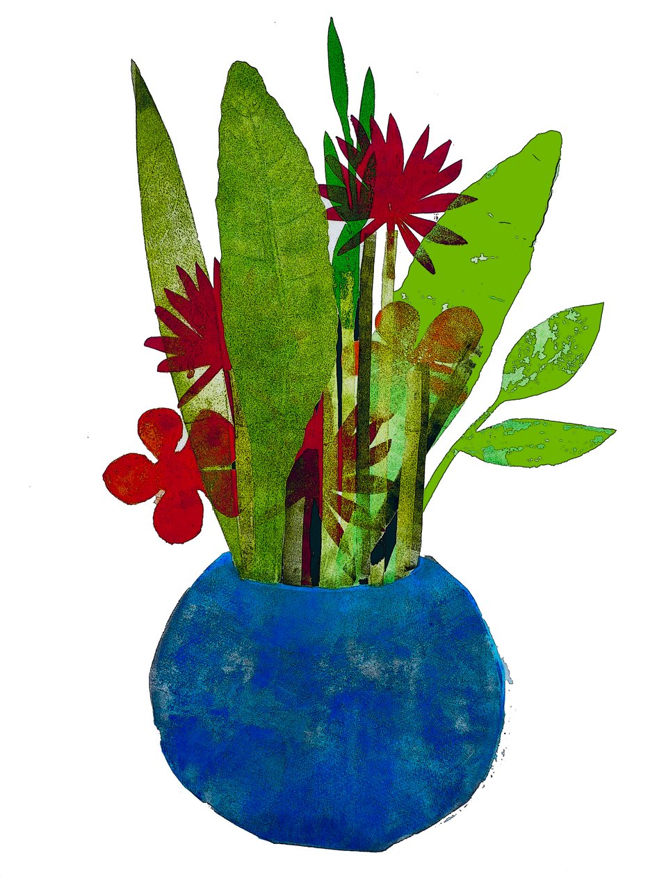Kom met bladeren en bloemen door Sarah Thompson Engels