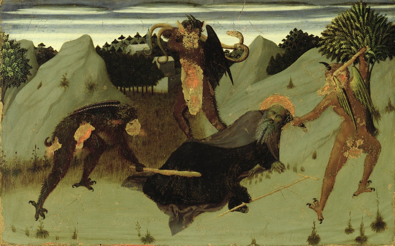 St. Antonius Geslagen door Duivels, paneel van het Altaarstuk van de Eucharistie, 1423-26 door Stefano Sassetta