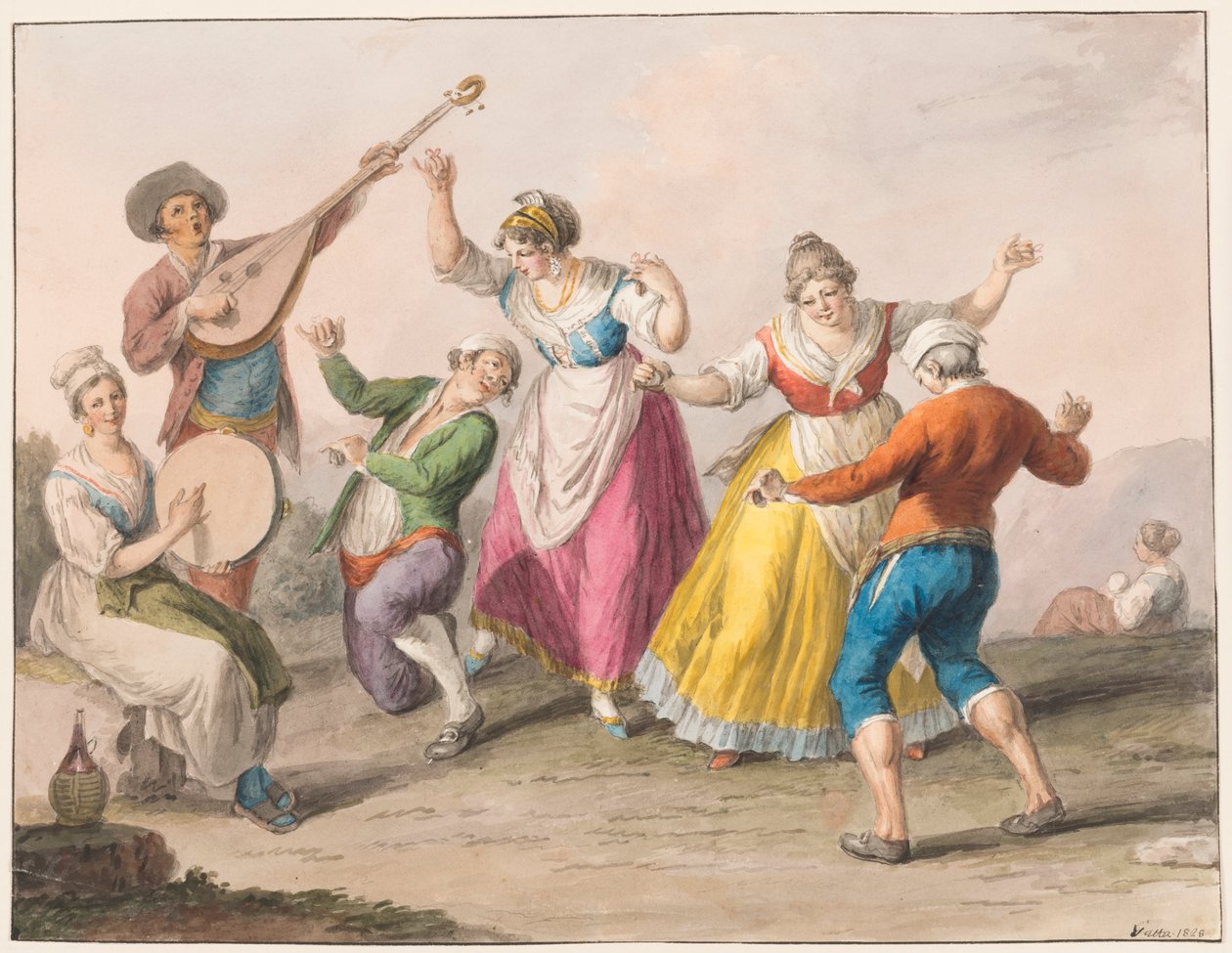 Aquarel; Tarantella dansers door Saverio della Gatta
