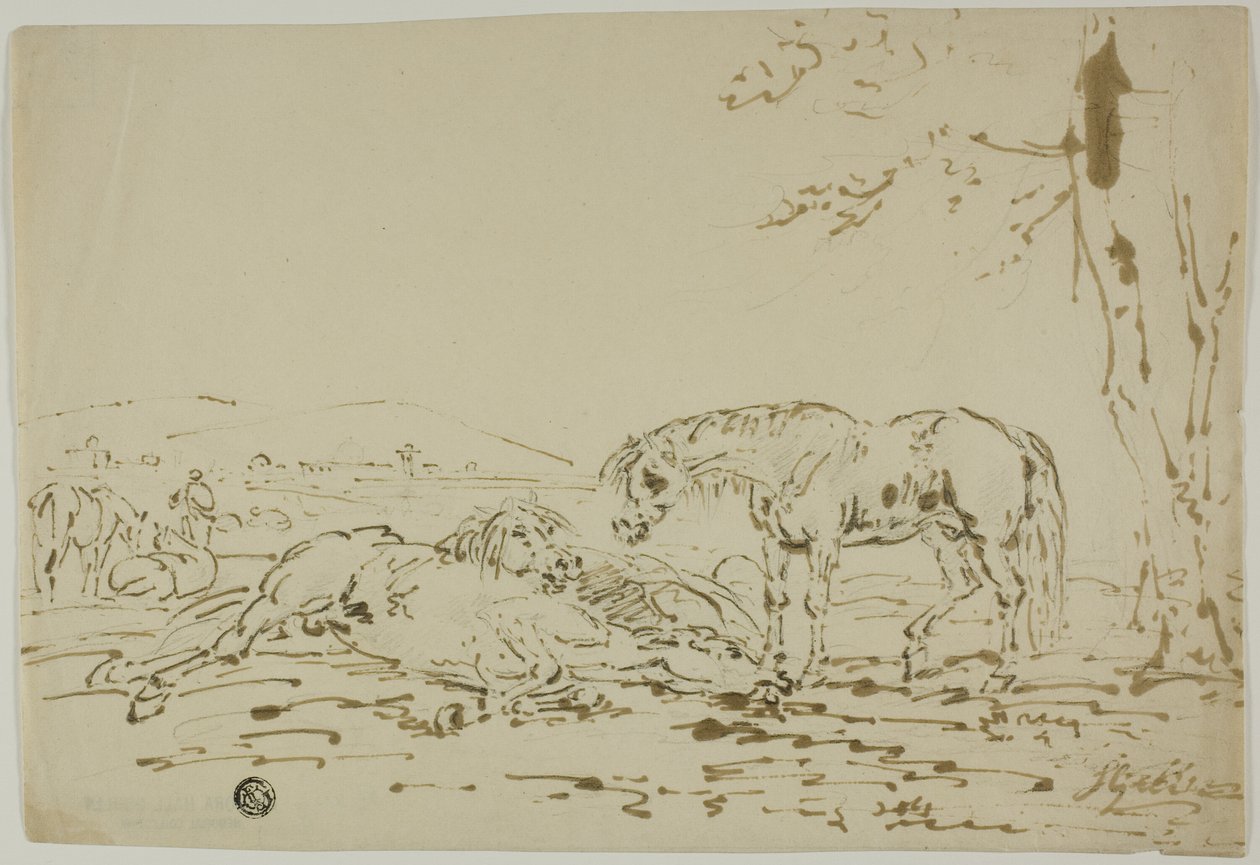 Landschap met paarden op de voorgrond door Sawrey Gilpin