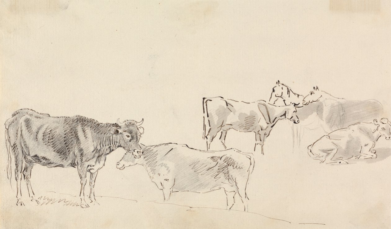 Studie van Vee met Paarden op de Achtergrond door Sawrey Gilpin