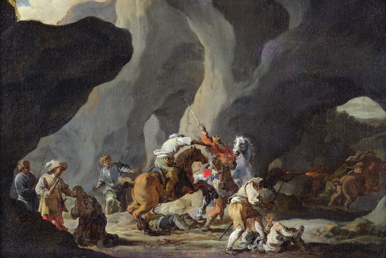 Aanval op de Reizigers, c.1634-37 door Sébastien Bourdon