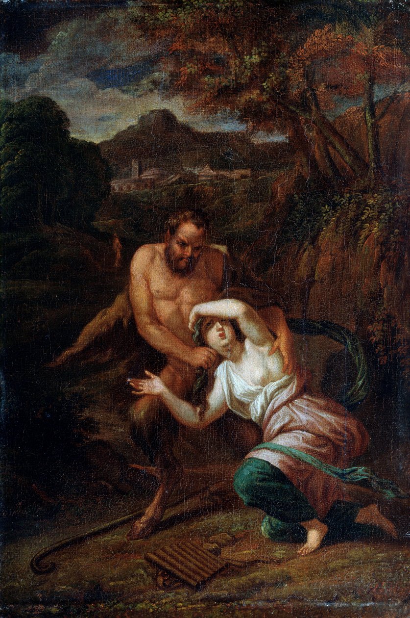 Pan en de nimf Syrinx, 17e eeuw door Sébastien Bourdon