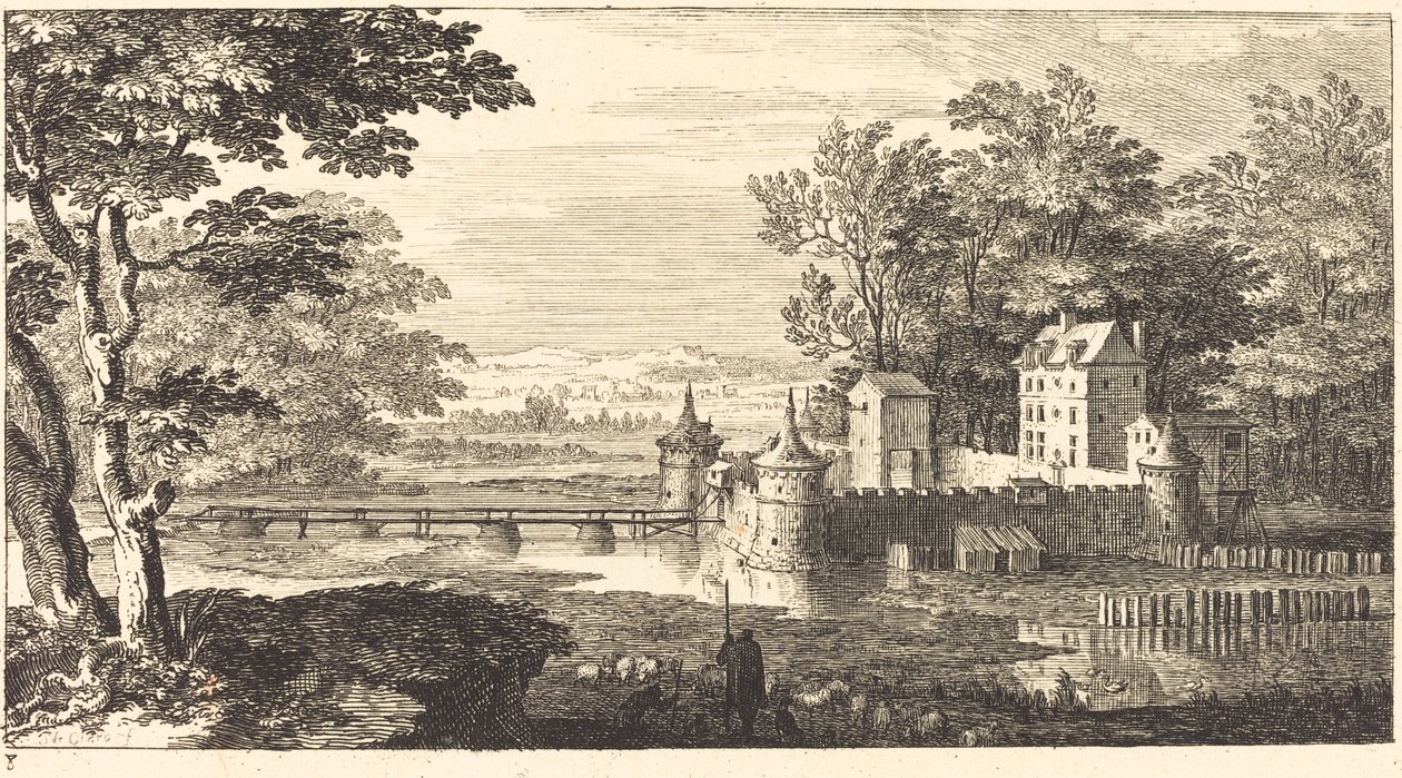 Landschap met Kasteel door Sébastien  Le Clerc I
