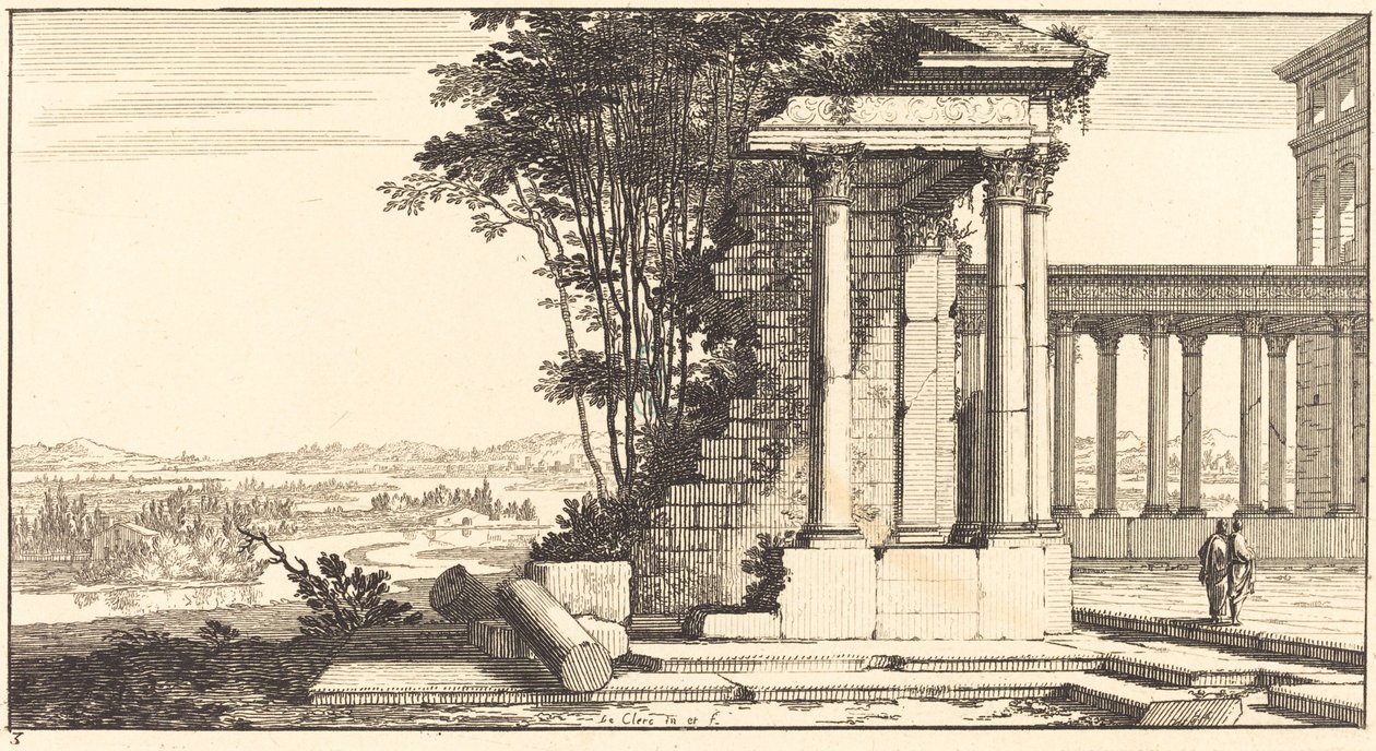 Landschap met klassieke ruïnes door Sébastien  Le Clerc I