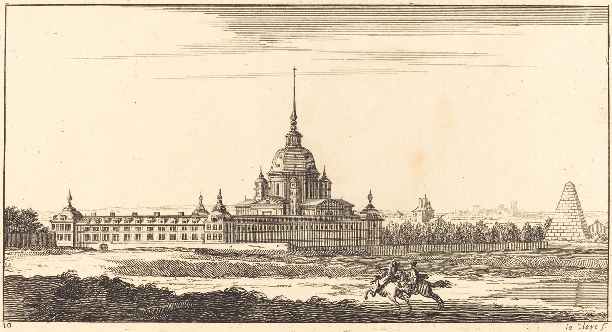 Landschap met klooster door Sébastien  Le Clerc I