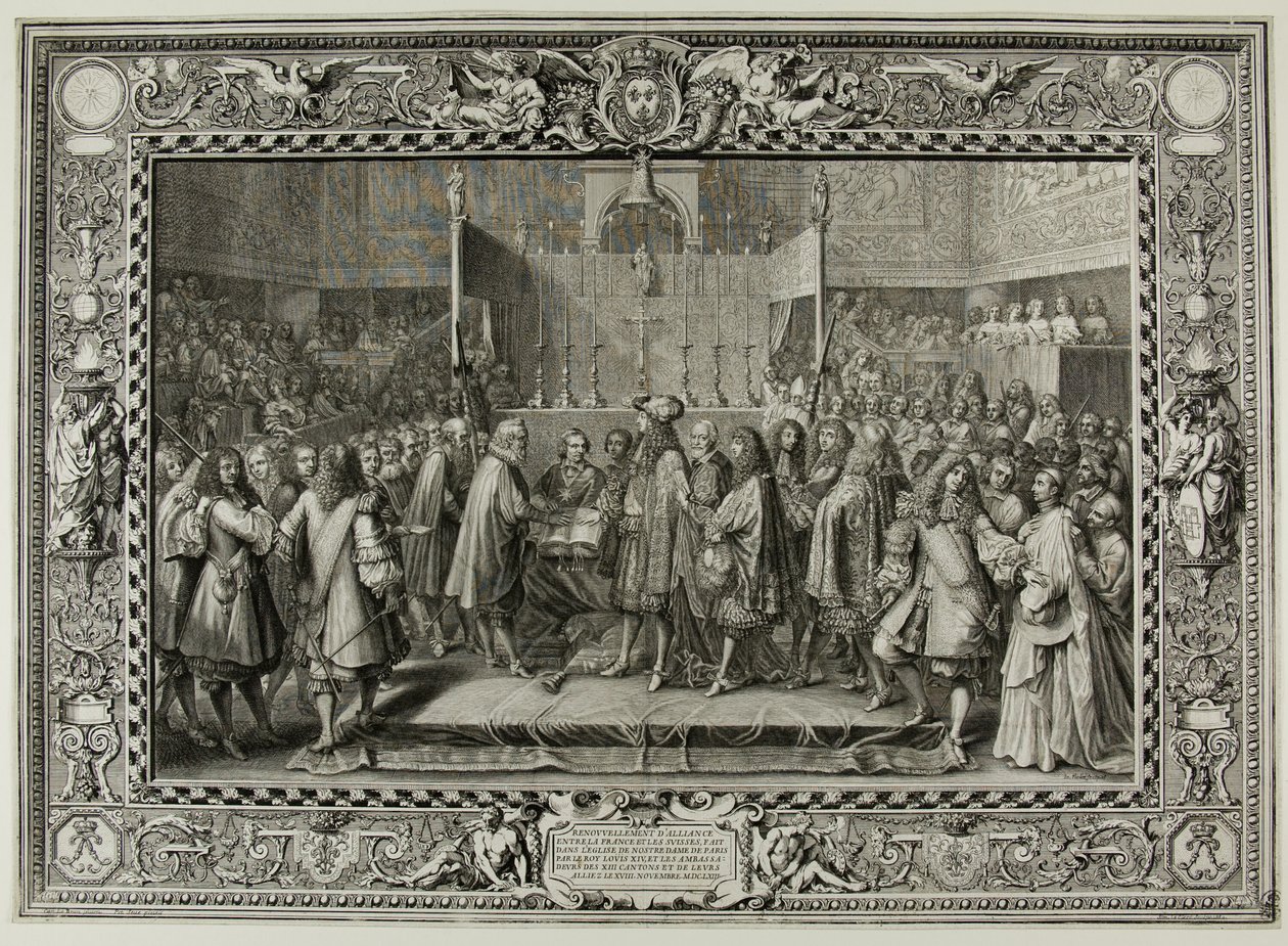 Hernieuwde alliantie tussen de Fransen en de Zwitsers in 1663 door Sébastien Le Clerc the elder