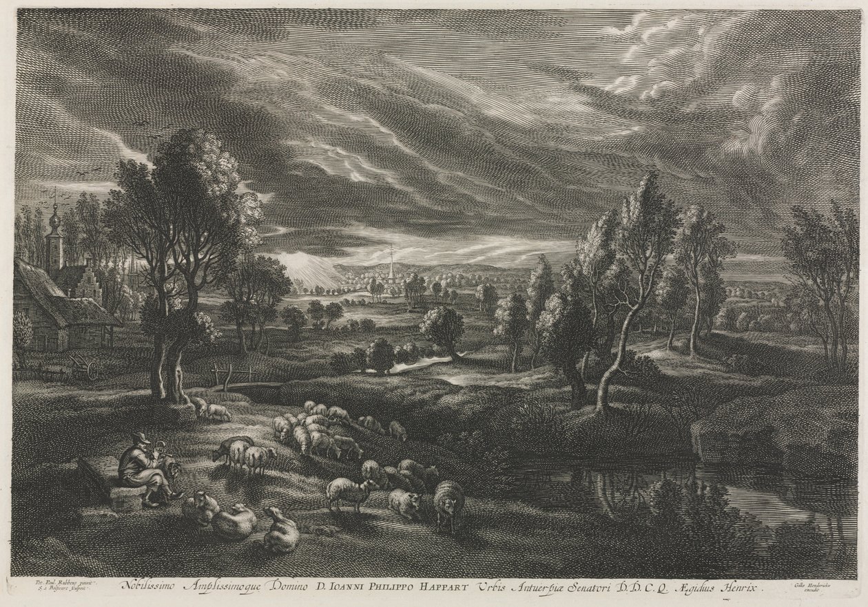 Landschap met herder die een fluit speelt door Schelte Adams Bolswert