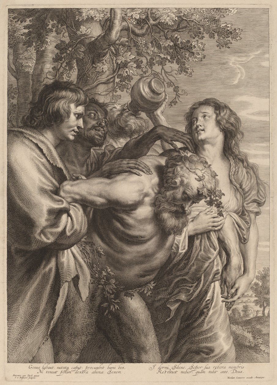 Dronken Silenus door Schelte Adams Bolswert after Sir Anthony van Dyck
