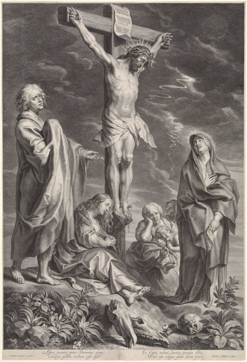 Christus aan het kruis, met Maria en Johannes door Schelte Adamsz. Bolswert