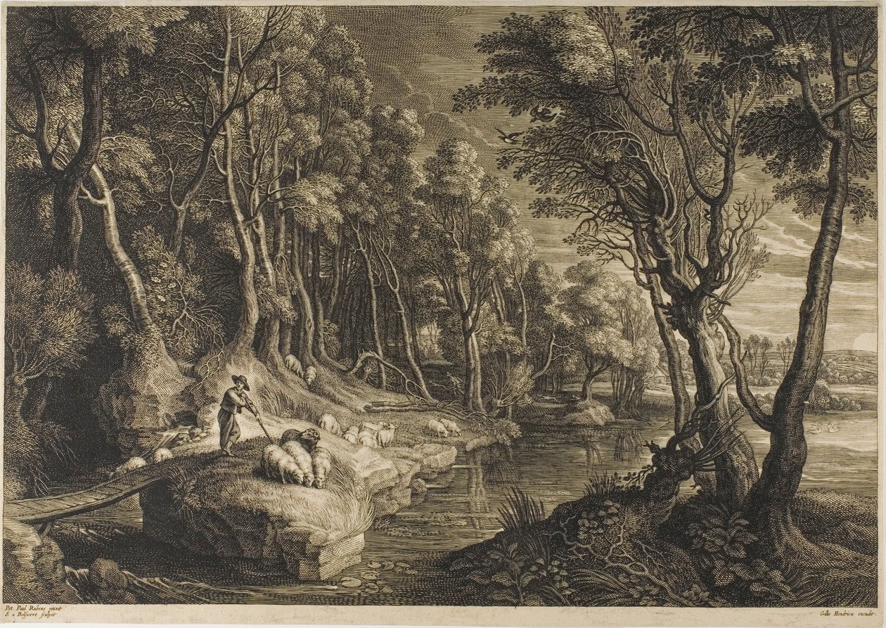 Bos doorkruist door een stroom, uit De kleine landschappen door Schelte Adamsz. Bolswert