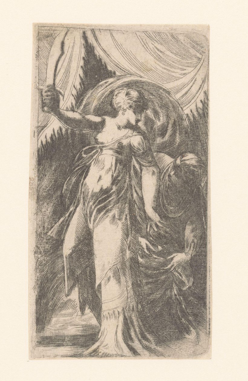 Judit met het hoofd van Holofernes in een zak door Schiavone (attributed to)