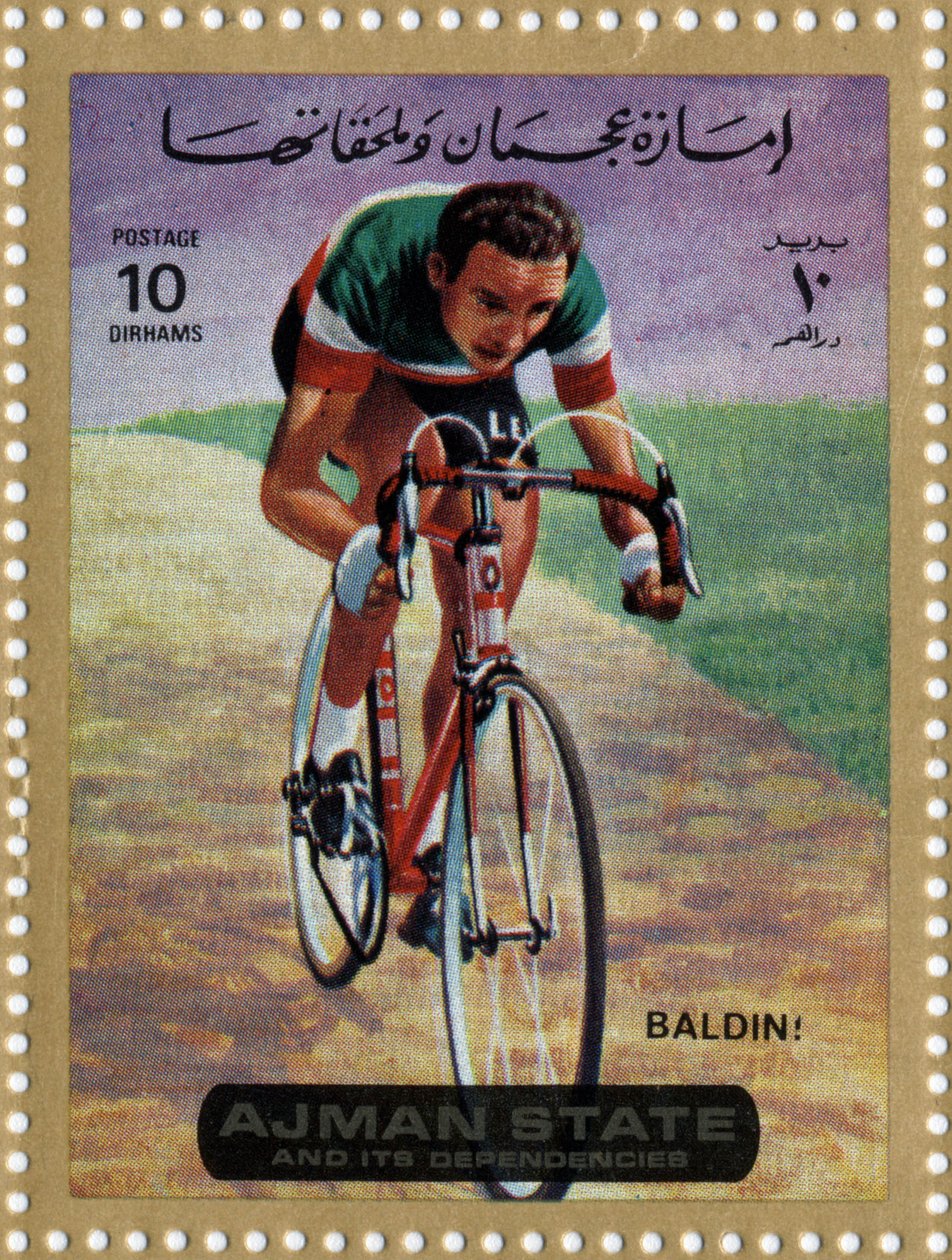 VAE postzegel met wielrenner Ercole Baldini (Ne 1933) door School Arabic
