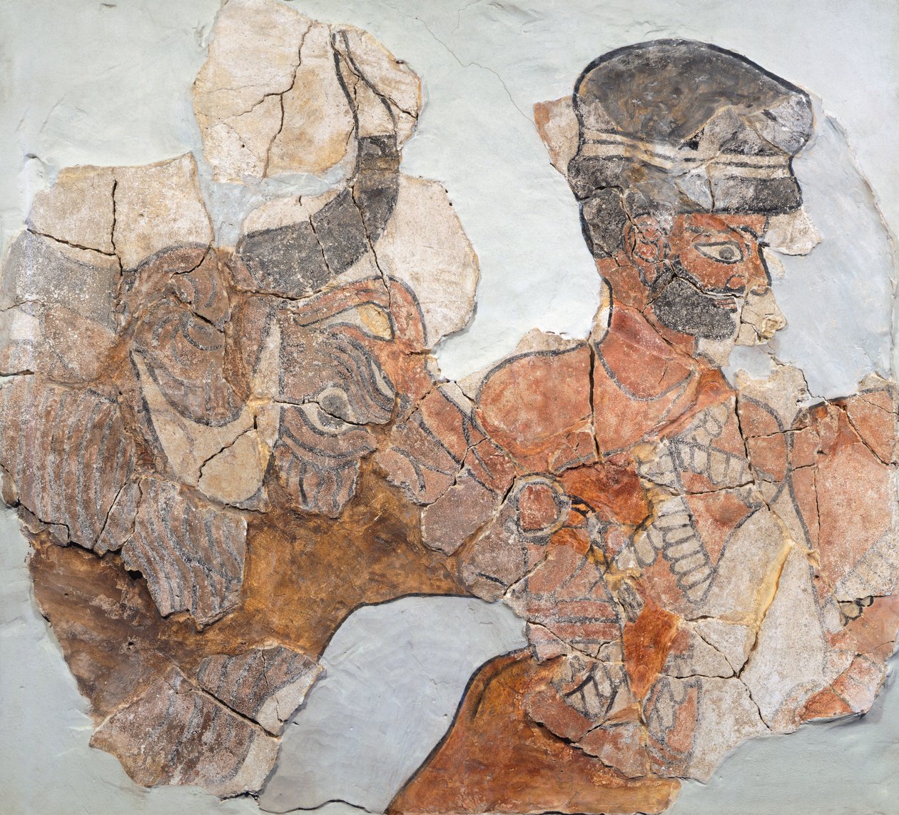 Fresco die een offer uitbeeldt van Mari (nu Tell Hariri) archeologische site, Syrië door School Assyrian