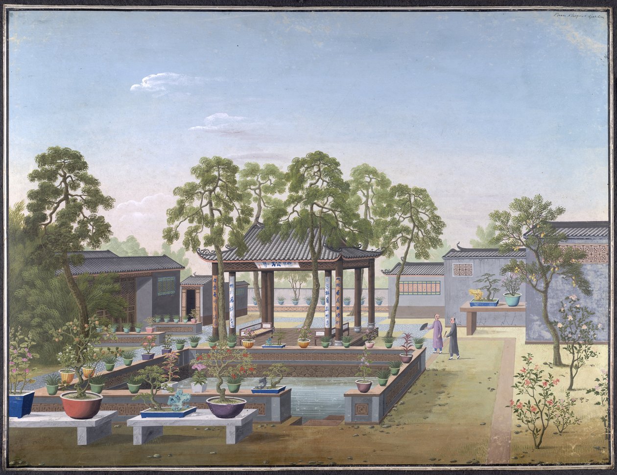 Tekening van de tuin van een Chinese koopman door School Chinese