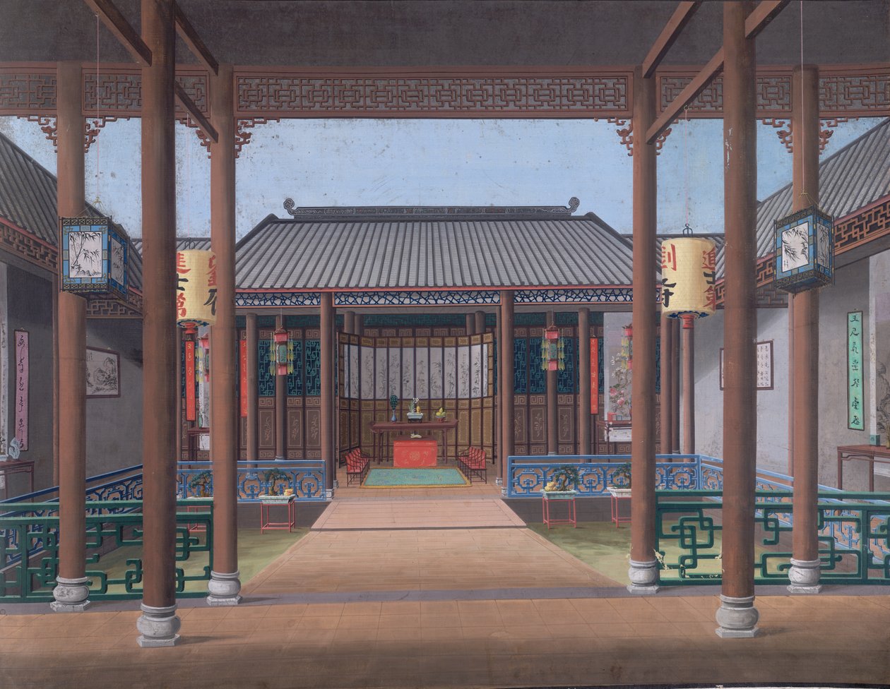 Tekening van het interieur van het huis van een Chinese ambtenaar door School Chinese