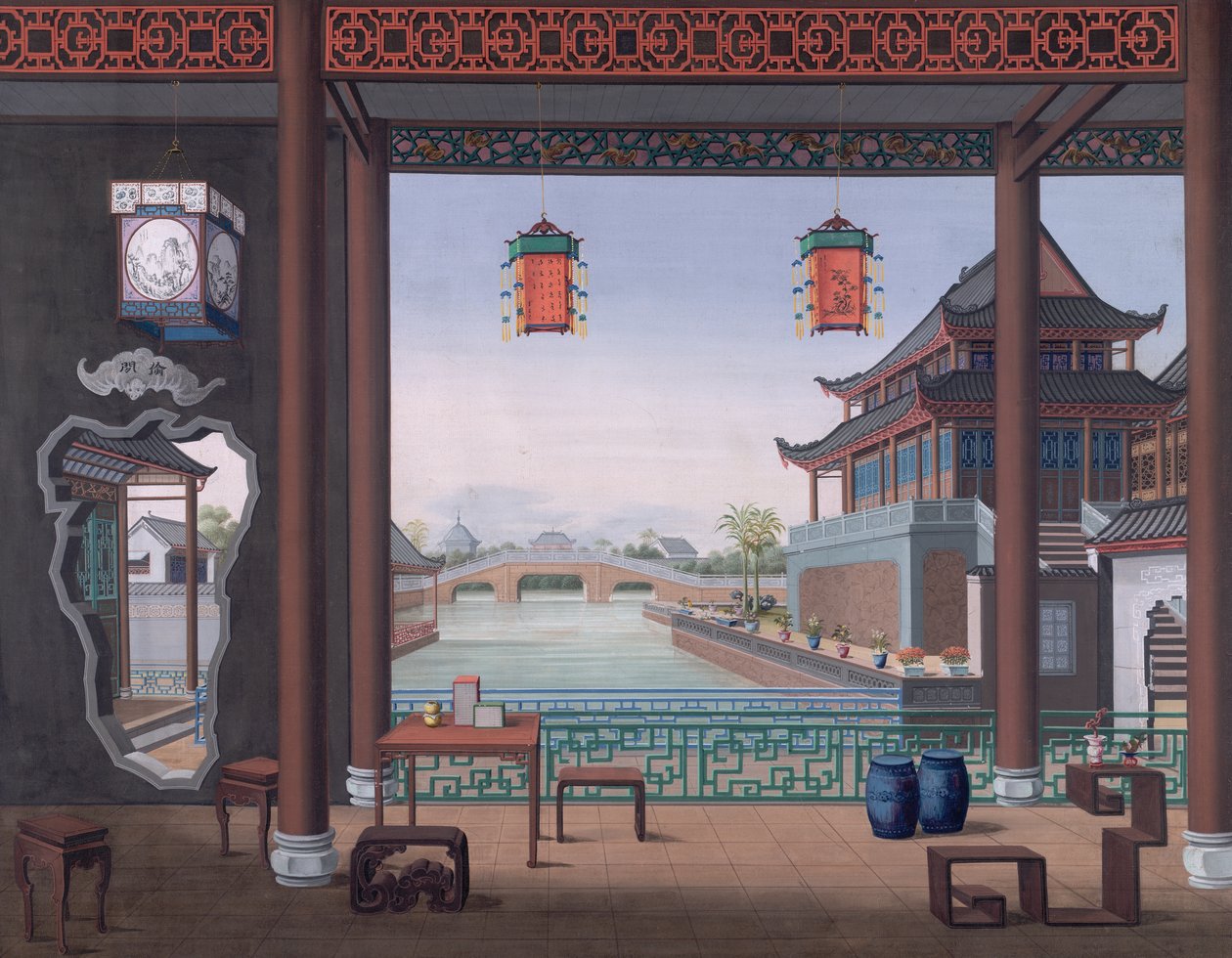 Add. Or. 2194 Tekening van het interieur van het huis van een Chinese ambtenaar door School Chinese