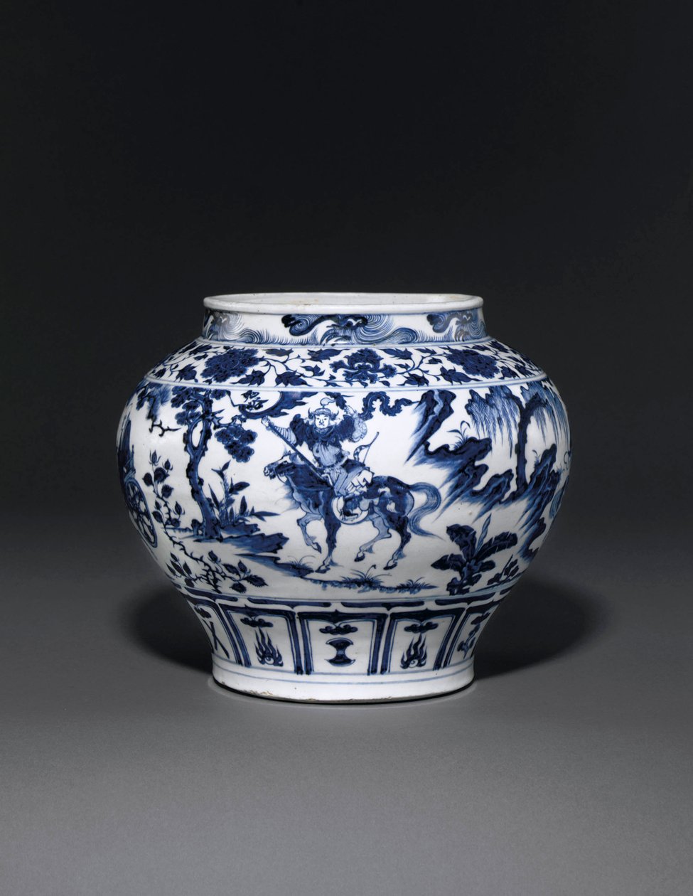 Uitzonderlijk zeldzame en belangrijke blauw-witte pot, Guan Yuan Dynastie, midden 14e eeuw door School Chinese