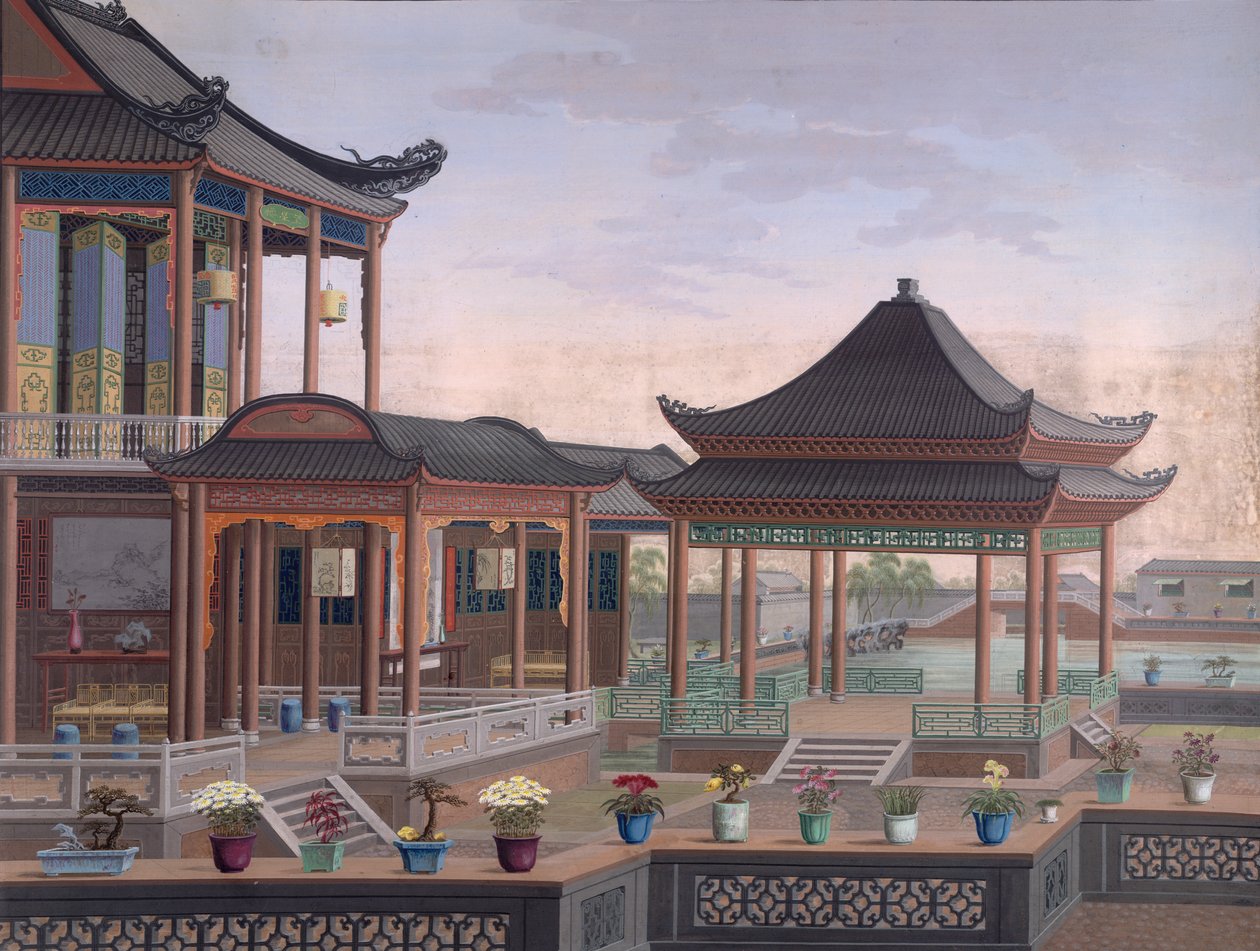 Huis van een Chinese ambtenaar, c.1800-05 (dekkende aquarel op papier) door School Chinese