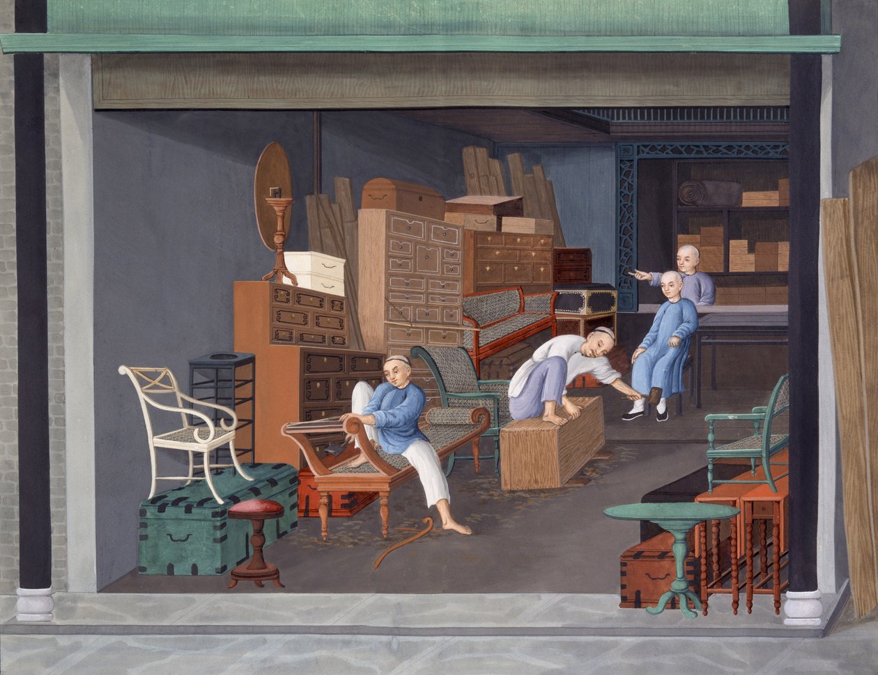 Europese kasten maken, ca. 1825 (gouache op papier) door School Chinese
