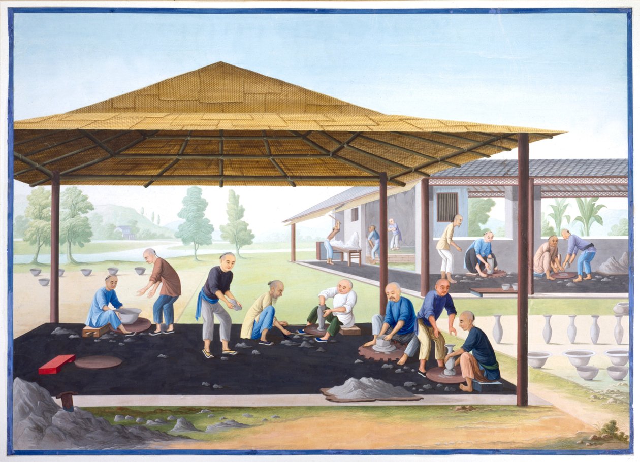 Modelleren van vazen en schalen, ca. 1825 (gouache op papier) door School Chinese