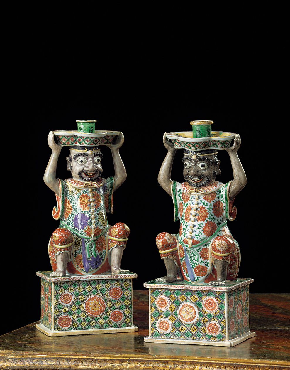 Paar export famille verte kandelaars, Kangxi door School Chinese