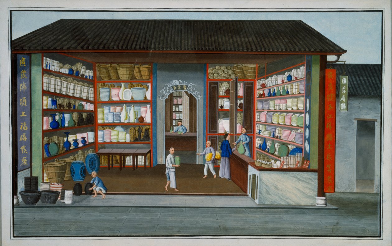 Porseleinwinkel (gouache en aquarel op papier) door School Chinese