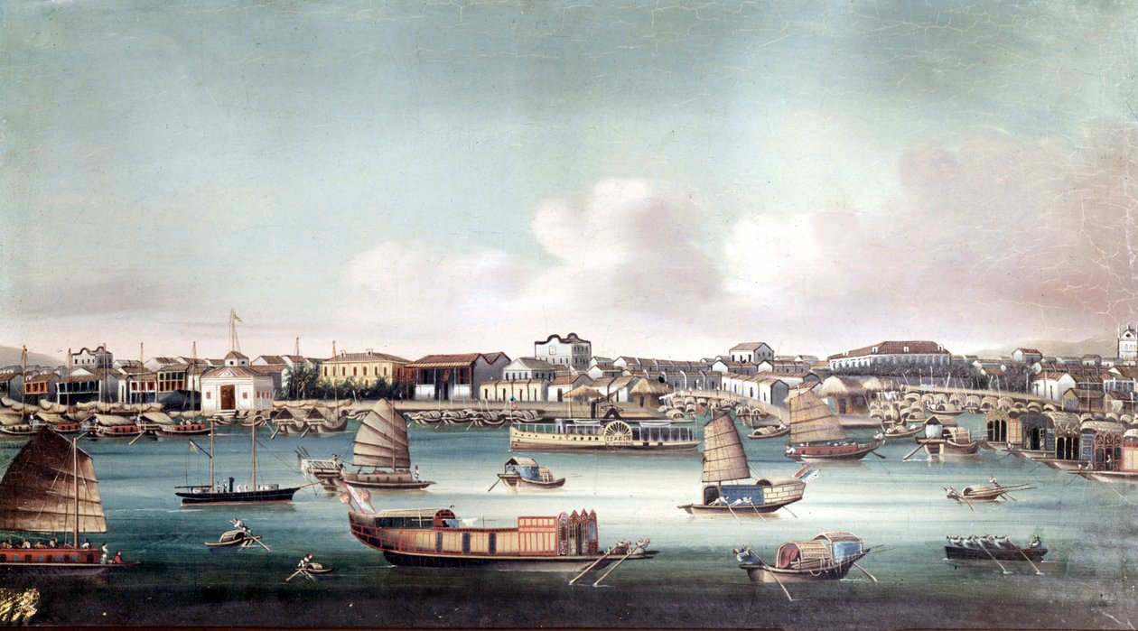 De haven van Kanton (China) rond het midden van de 19e eeuw. Anonieme Chinese schildering door School Chinese