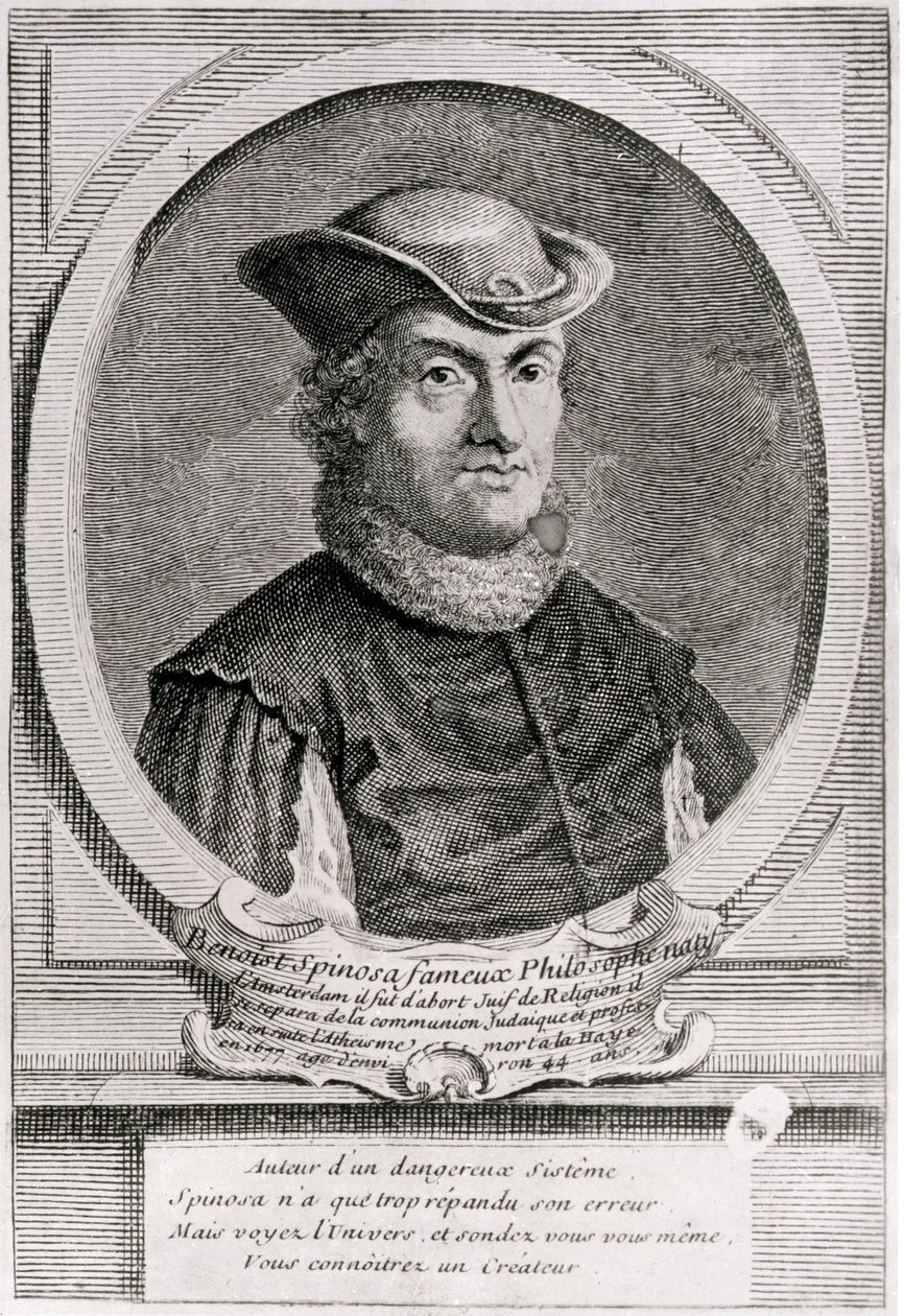 Portret van Baruch of Benedictus Spinoza (1632-77), Nederlands filosoof (gravure) door School Dutch