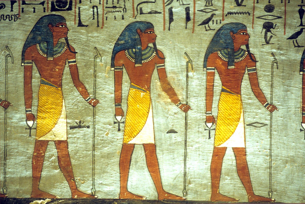 Oud Egypte, schilderij, graf van Ramses I, Thebe, goden van de onderwereld door School Egyptian