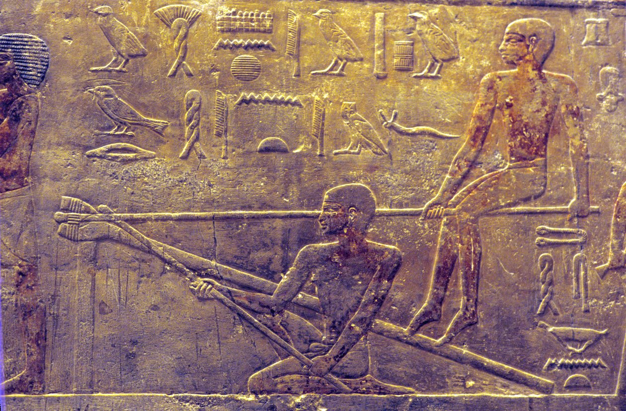 Mastaba/Tomb of Ti, Saqqara, 5e Dynastie, Scheepsbouw door School Egyptian