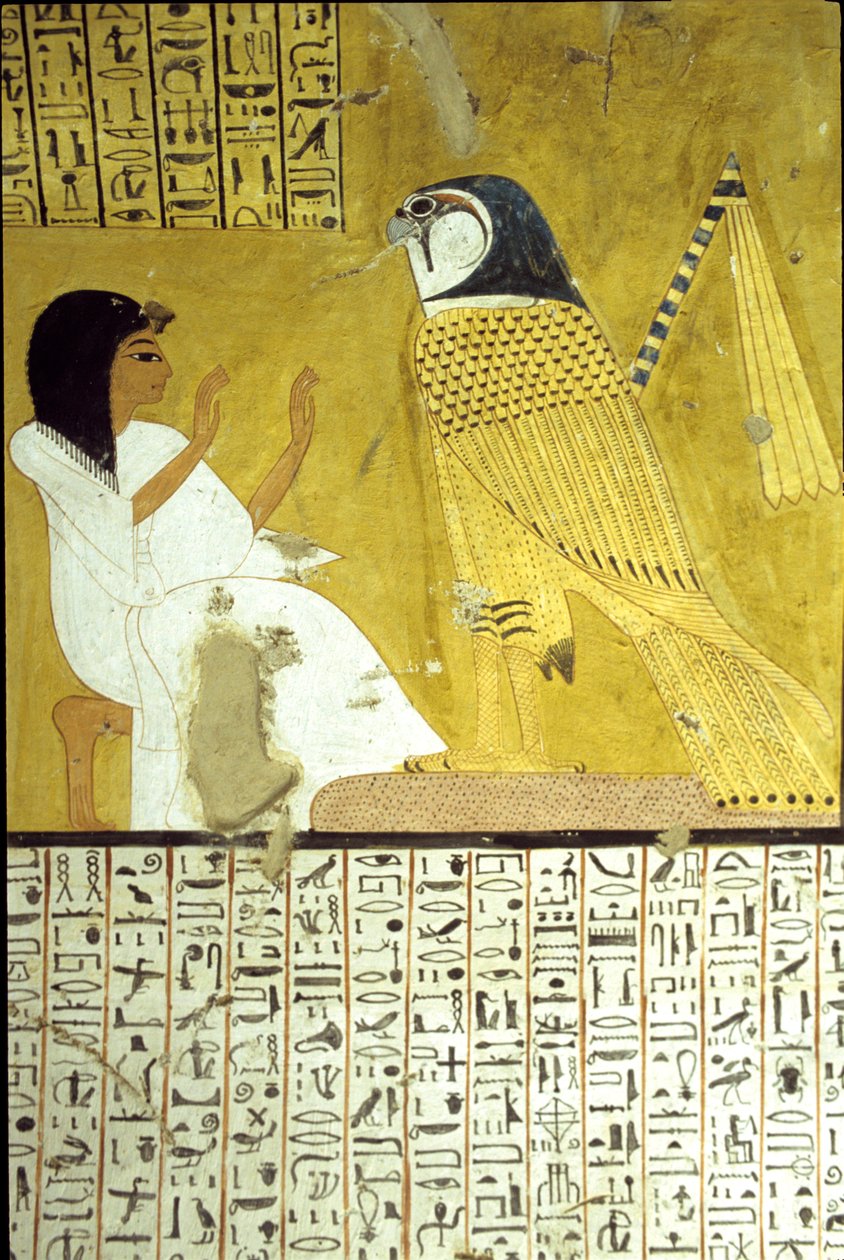 Tomb of Inherkhau, Thebe, Tomb of the Nobles, 20e dynastie, Inkherhau aanbidt de Horusvalk door School Egyptian
