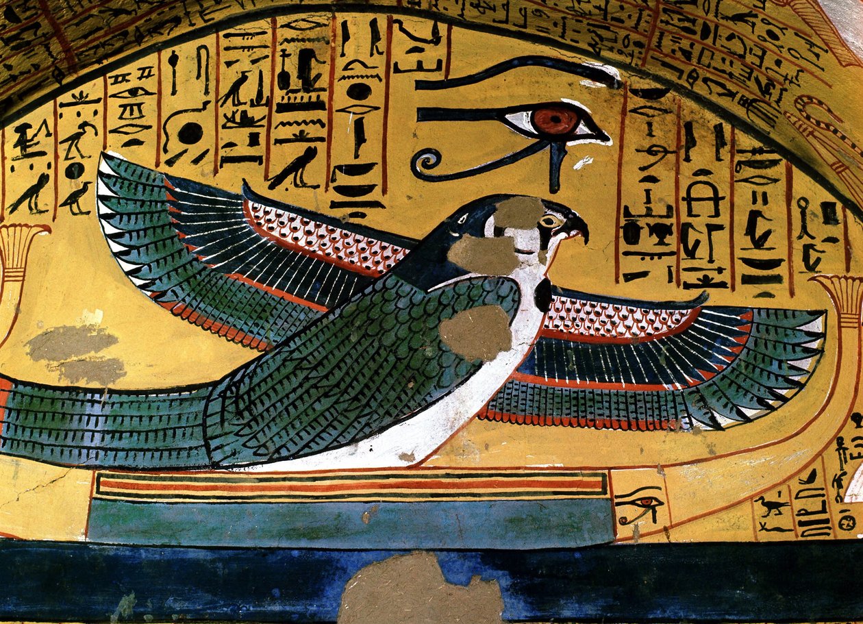 Luxor - Thebe: linkeroever van de Nijl. Deir el Medineh: necropolis van ambachtslieden. Graf van Sennedjem. 18e Dynastie. voorstelling van God Horus door School Egyptian