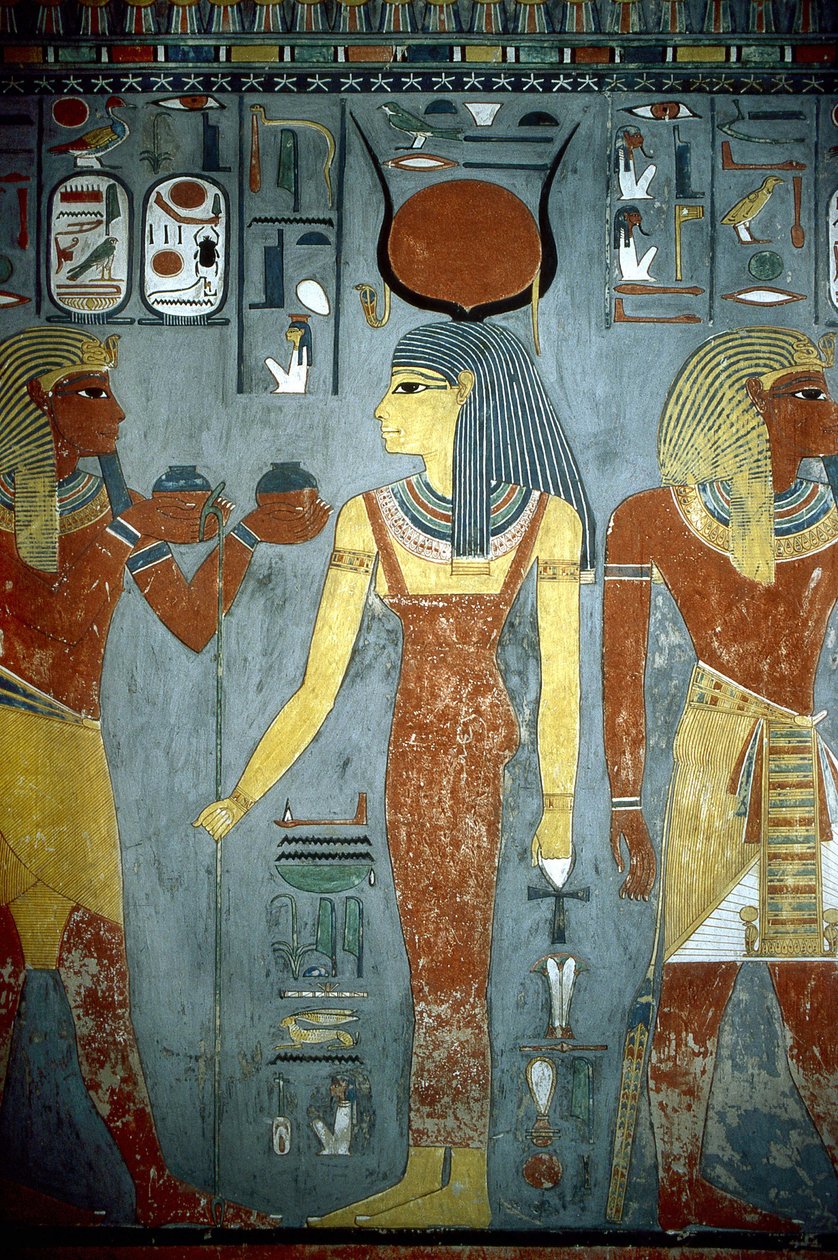 Luxor, Thebe: Vallei der Koningen, tombe van Horemheb (-1343 - -1314), Egyptische farao waarop de godin Isis verschijnt door School Egyptian
