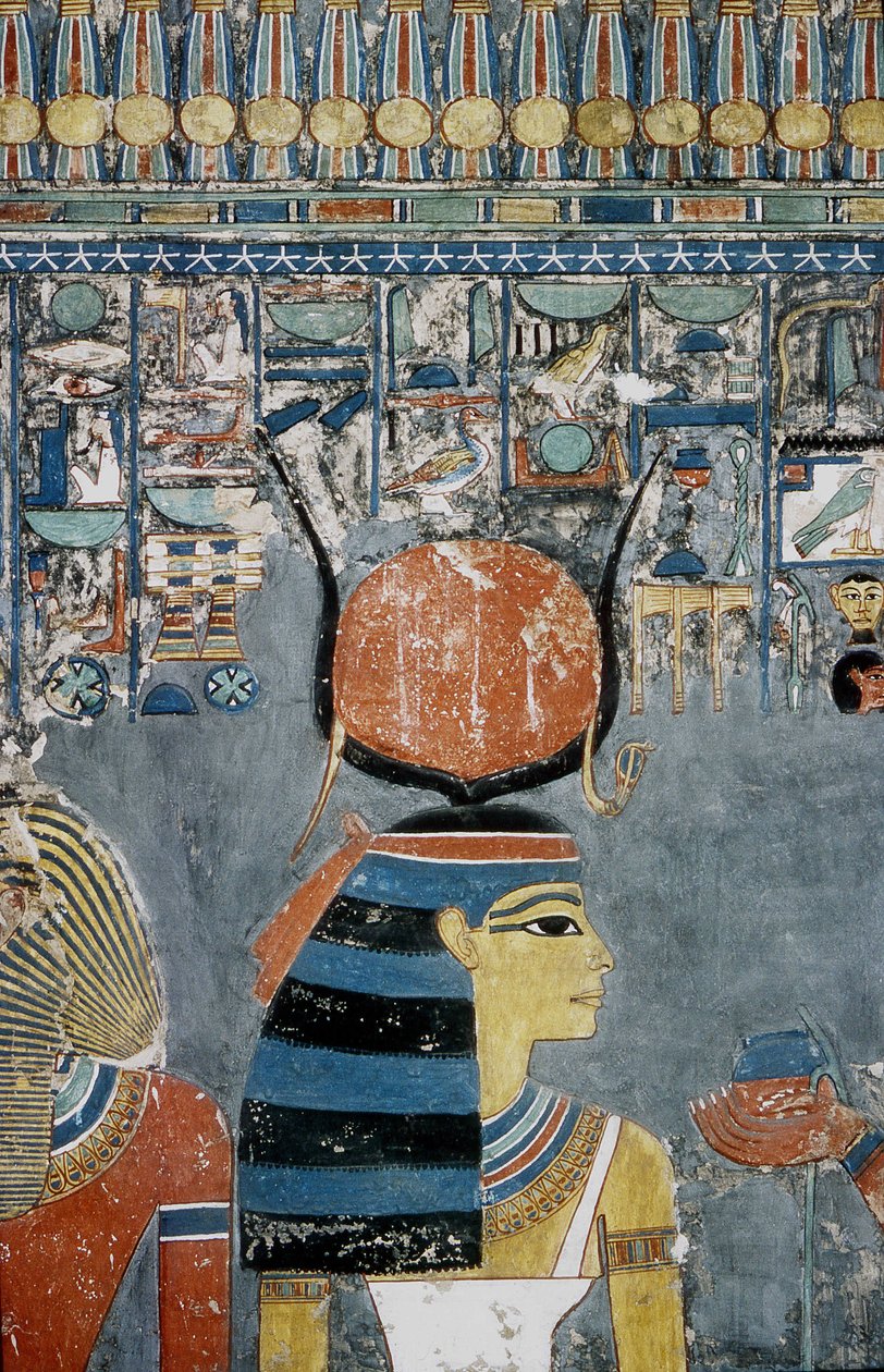 Luxor, Thebe: Vallei der Koningen, tombe van Horemheb (-1343 - -1314), Egyptische farao waarop de godin Isis verschijnt door School Egyptian