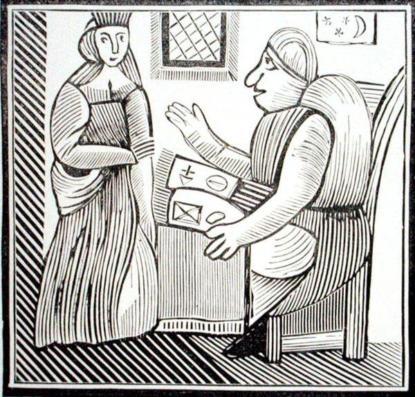Een Vrouw zoekt raad bij de Waarzegger, kopie van een illustratie uit 