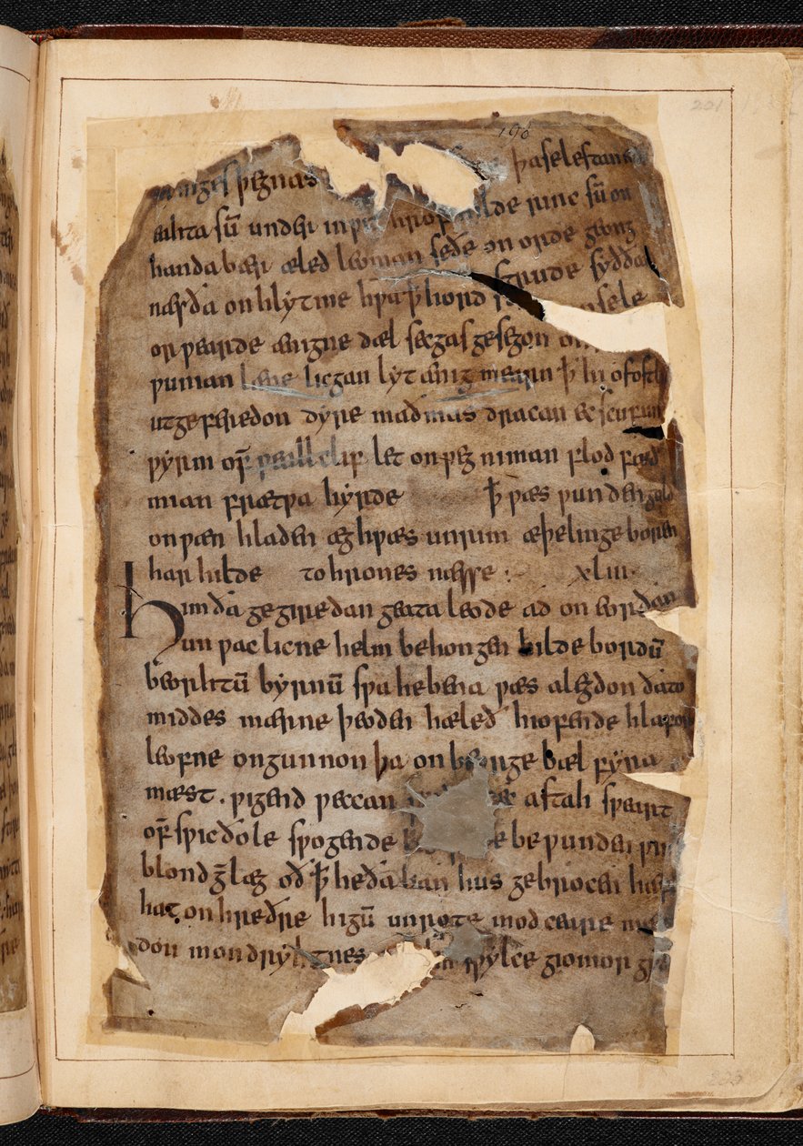 Een pagina van Beowulf uit folio