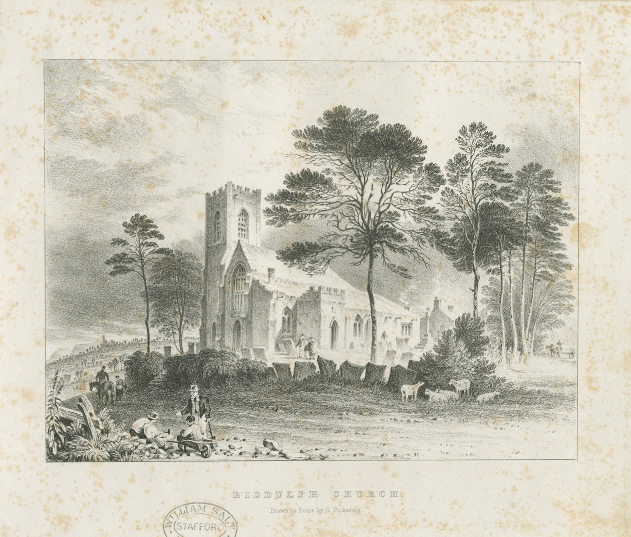 Biddulph (Oude) Kerk (lithografie) door School English