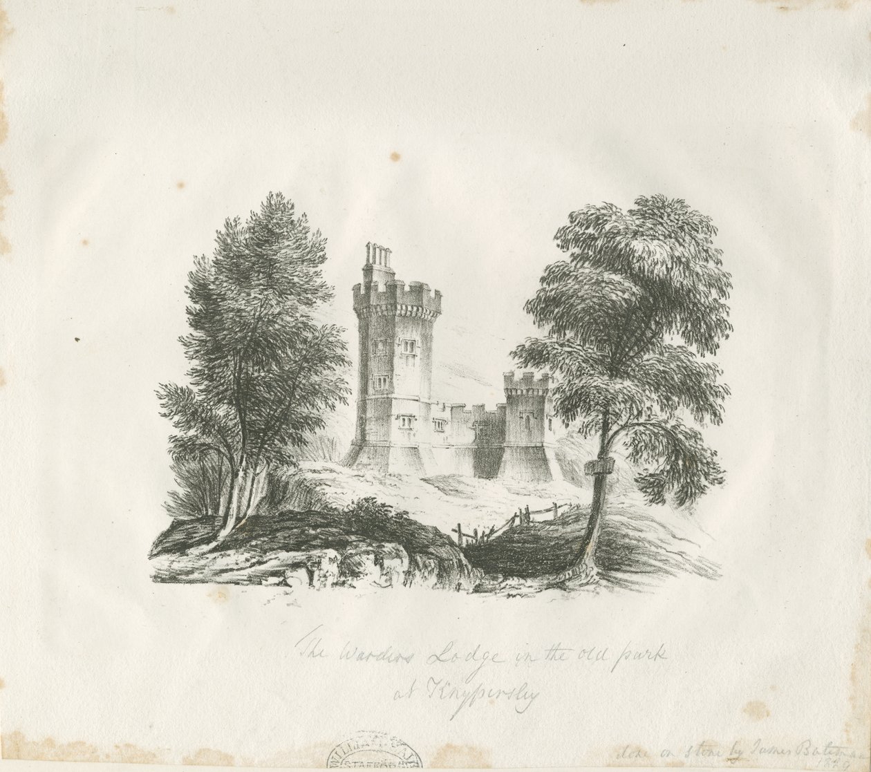 Biddulph - Wachtlodge in Knypersley Park: gravure door School English