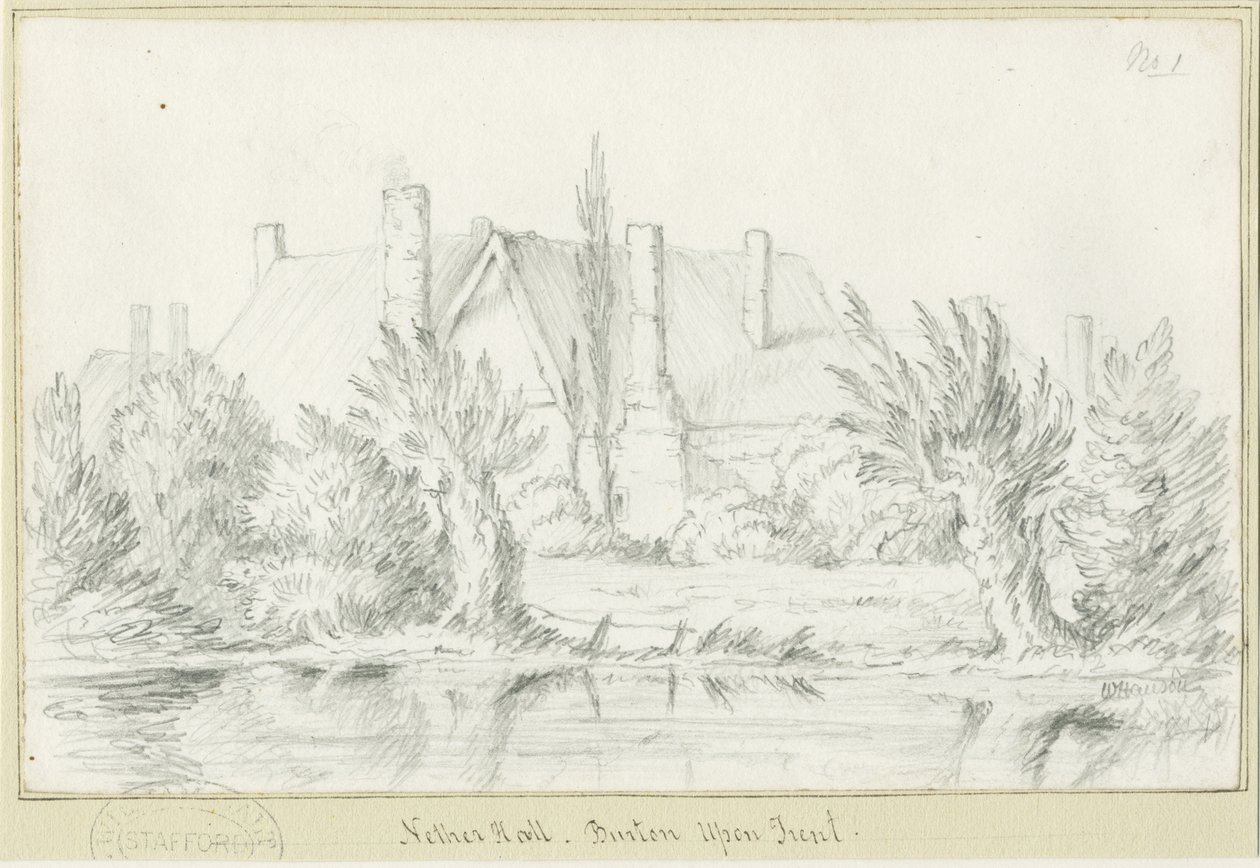 Burton-upon-Trent - Nether Hall: potloodtekening, nd [?19e eeuw] door School English