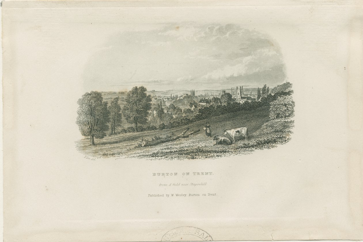 Burton-upon-Trent Brug en Stad (staalgravure) door School English