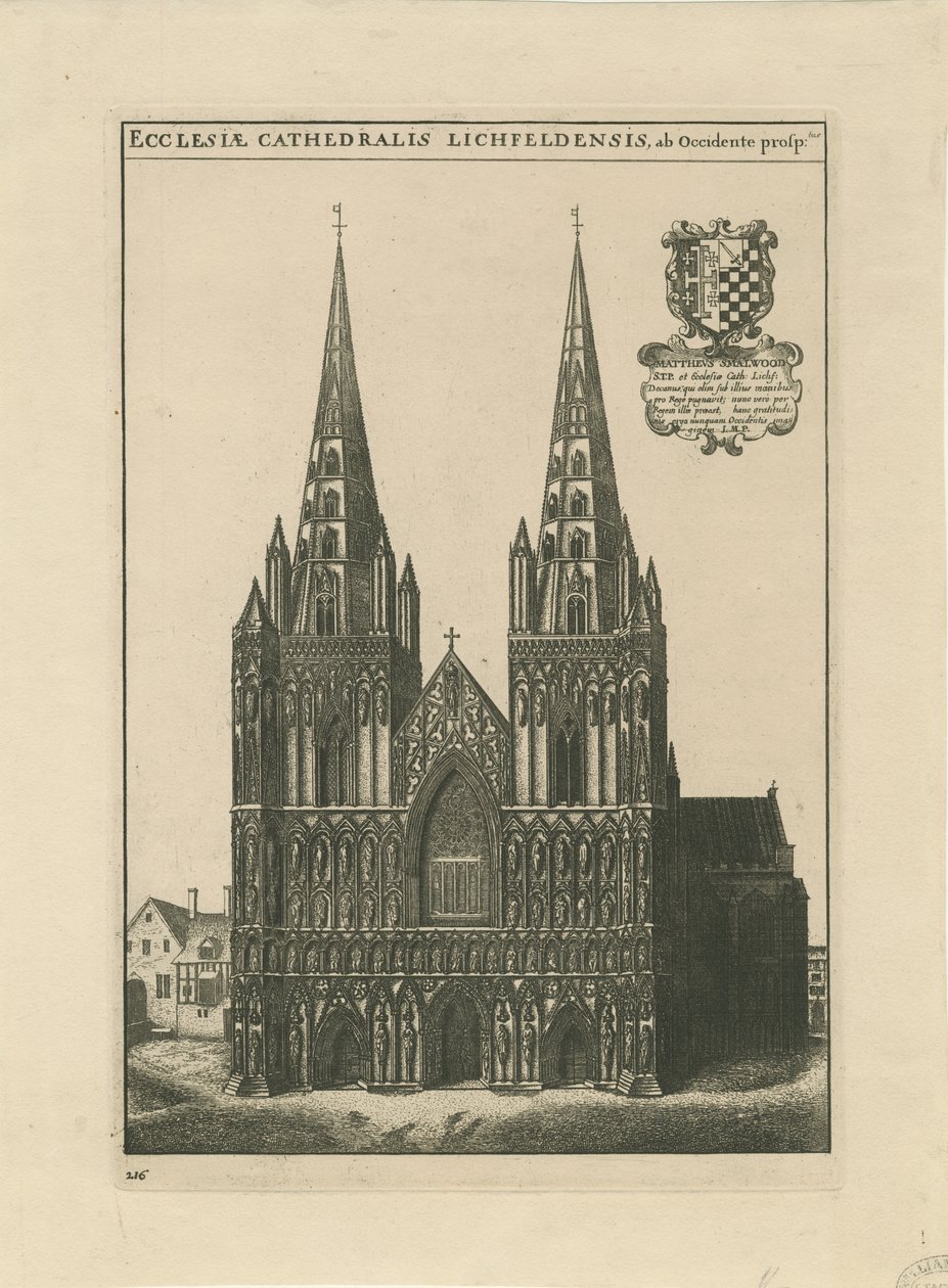 Lichfield Kathedraal - Westgevel (gravure) door School English